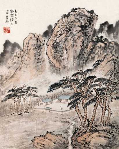宋吟可 1942年作 定鹤竹峰 镜心